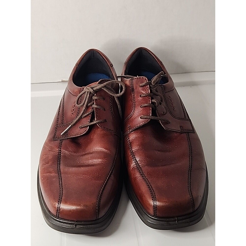 ECCO Brown Leather Bike Toe Oxford Lace Up Dress Shoe Shock Point